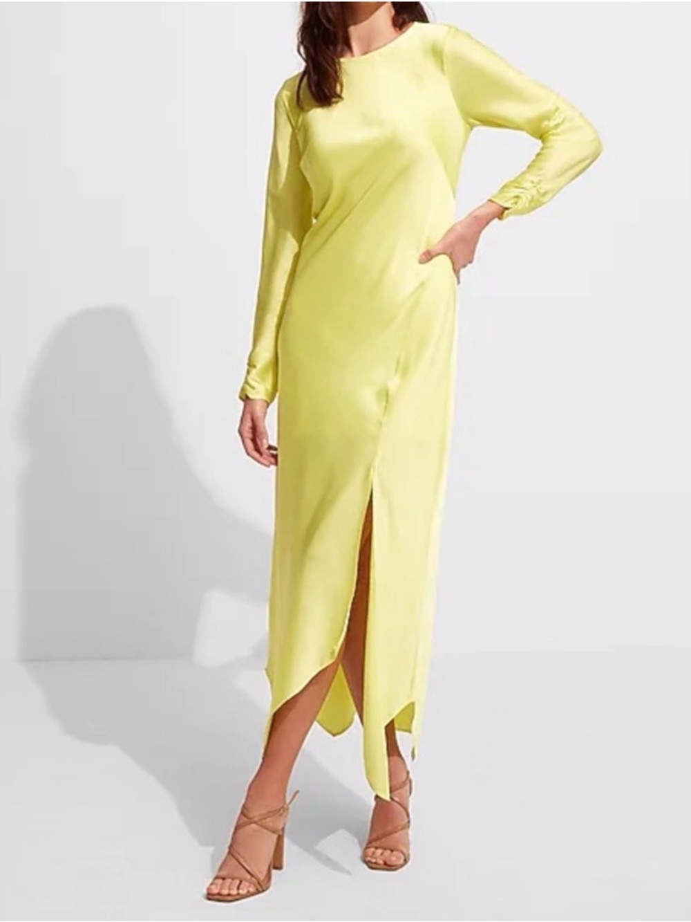 Express Long Sleeve Chartreuse Dress